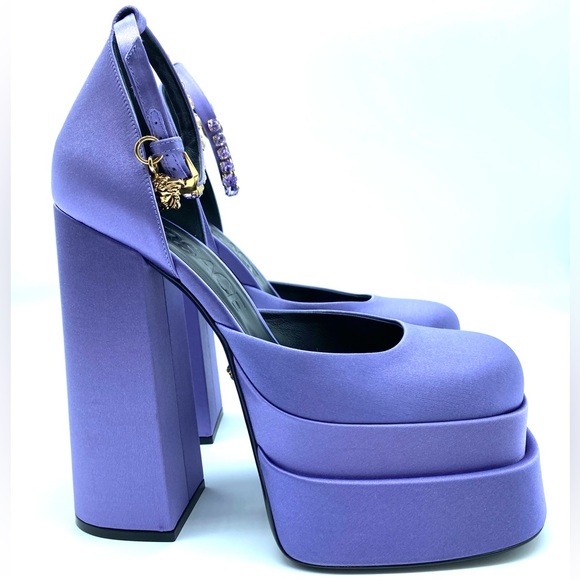 VERSACE Medusa Aevitas Platform Pumps Orchid Chunky Block Heel - Picture 6 of 15
